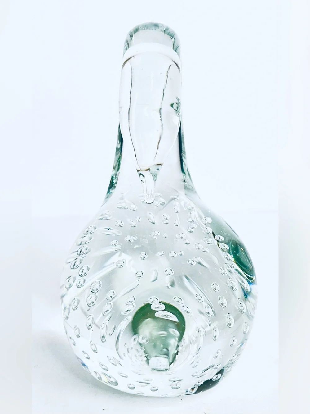 Hand Blown Clear Art Glass Swan Bullicante Controlled Bubble Figurine Decor